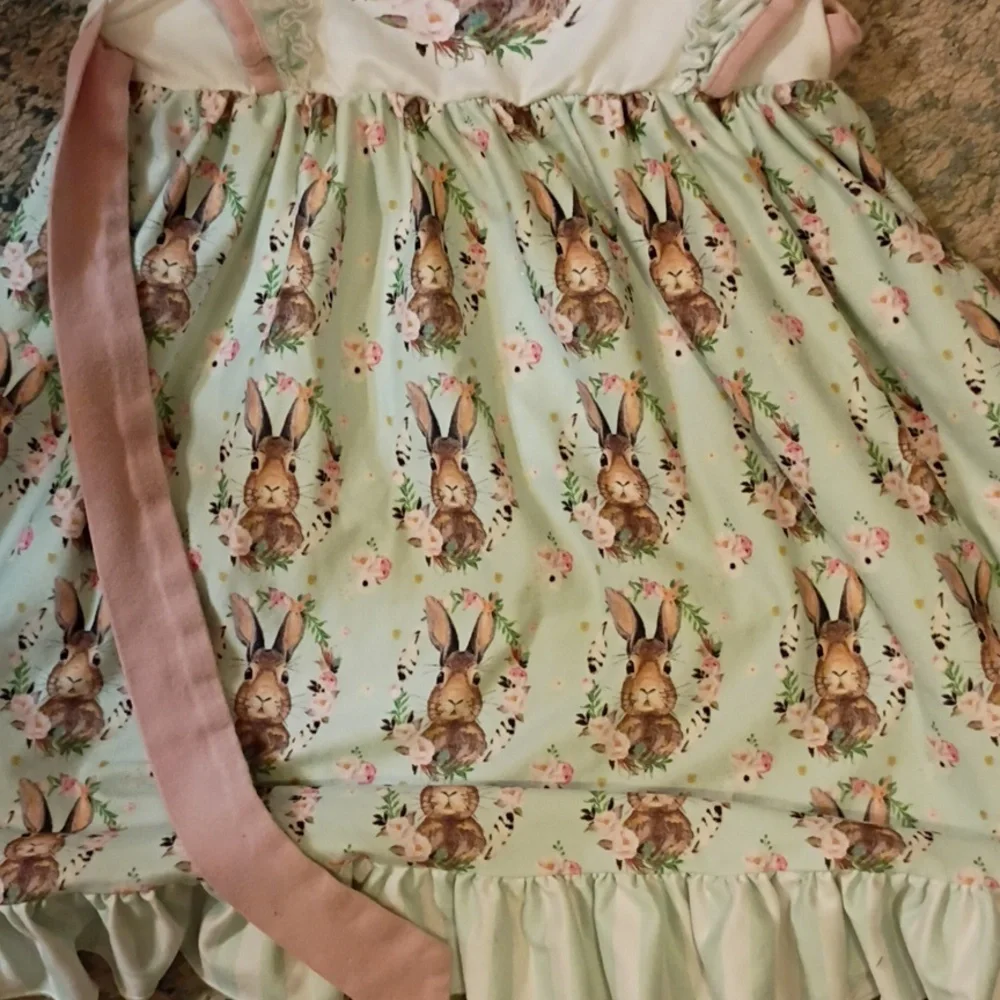 Mint Green Bunny Print Dress - Picture 4 of 4